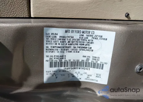 2005 Ford Focus Zx4 from USA, damaged, VIN 1FAFP34N85W192422